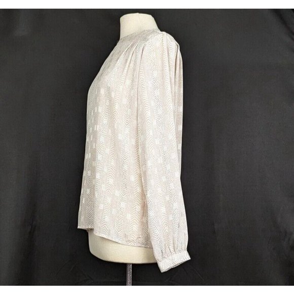 Vintage 80s Blouse Gray Pink Cream Stripe Print Pleated Top Shirt Misses Size 10 - Picture 3 of 7